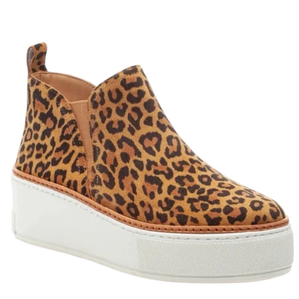 J/Slides Mika Platform Streetwear Sneaker SZ 8 Tan Cheetah Suede Leather
